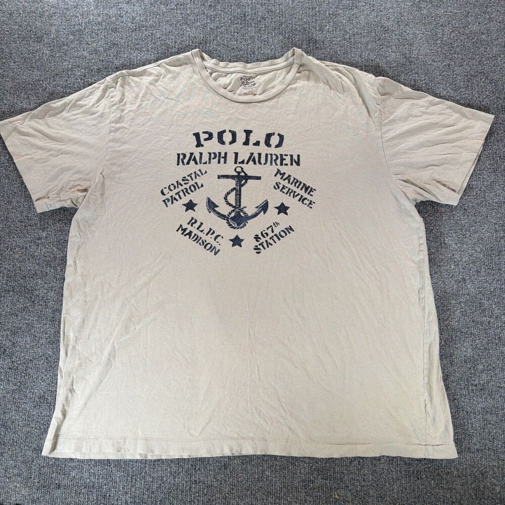 Polo Ralph Lauren Shirt Mens 2XL Beige Coastal Anchor Nautical Graphic Tee